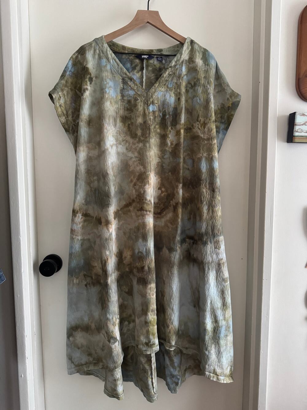 HAND ICE DYED by me, LANDS END 100% cotton midi dress - 2X